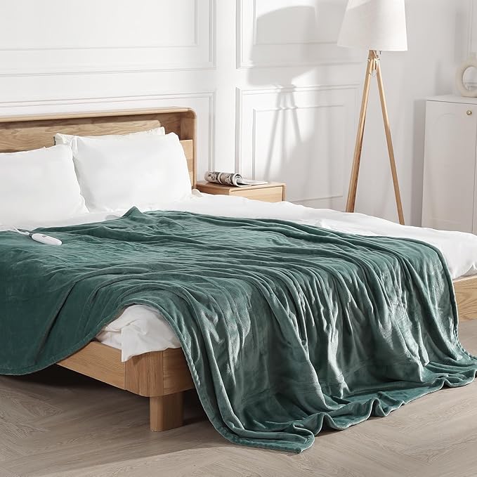 Heated Blanket King Size Electric Blanket 100''X90'' - Fast Heating Blanket Ultra Soft Flannel, Dual Controllers with 5 Heat Levels & 10 Hrs Timer, Machine Washable King Heated Blanket, Green