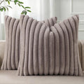 Pallene Faux Fur Plush Throw Pillow Covers 24x24 Set of 2, Luxury Soft Fluffy Striped Decorative Pillow Covers for Sofa, Couch, Living Room, Light Coffee
