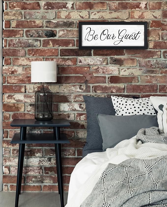 HLJ ART Be Our Guest Wall Decor: Guest Bedroom Signs Wall Decor Above Bed Rustic Farmhouse Bedroom Wall Art Decor Framed Inspirational Wall Art Small Sign Wall Plaques 6"" x 14.5""