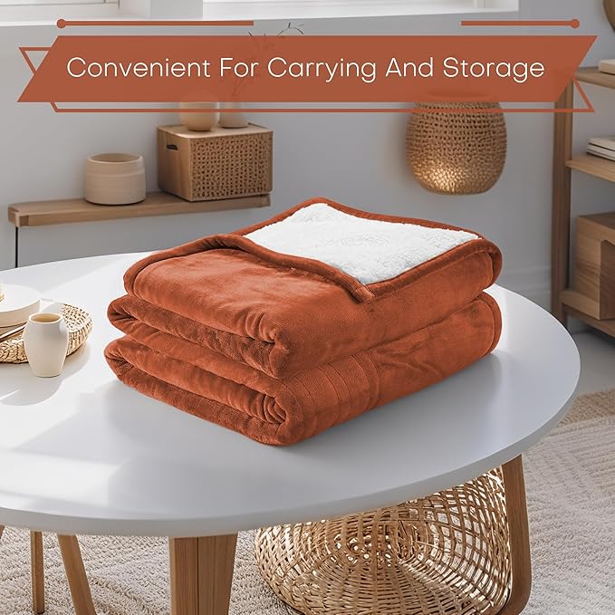 Electric Heated Blanket Throw Size 50"x60" - Flannel & Sherpa Fabric Dual-Sided, 6 Heat Settings & 1-3 Hours Auto Off, Soft & Cozy Warming Throw for Home, Office, or Bed, Machine Washable, Caramel