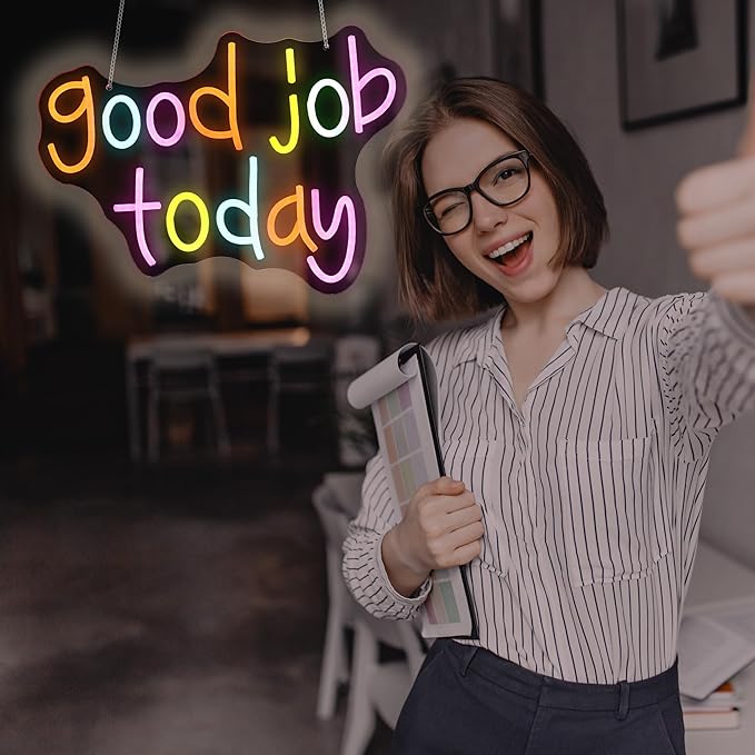 Neon Sign, HSJNJKFU Good Job Today Neon Signs for Wall Decor Led Light up Signs for Room, Library, Office, Party, Store, Business, Shop, Cafe, Home Decor Lights Sign, USB Powered