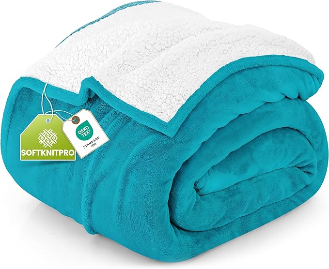 Utopia Bedding Sherpa Blanket California King Size (Turquoise, 102x96 Inches) - Soft Lightweight Plush Fleece Reversible Blanket for Bed, Sofa, Couch, Camping and Travel