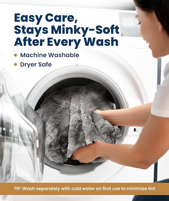 Everlasting Comfort Gray Faux Fur Throw Blanket for Couch – 50"x65" Minky Plush & Fluffy Throw, Soft Cozy Cover for Bed, Sofa & Living Room Home Decor (Pack of 2)