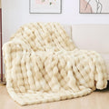 Light Tie-dye Yellow Faux Fur Rabbit Thick Throw Blanket for Couch Living Room 50x60 Fluffy Bed Furry Comforter Soft Blanket Best Housewarming Home Gifts 860 GSM