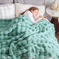 NEWCOSPLAY Faux Fur Twin Blanket Sage Green Luxury Fluffy Thick Warm Bubble Blanket for Couch Sofa Bed 1000GSM (New Sage Green Bubble Thick, Twin(60"x80"))