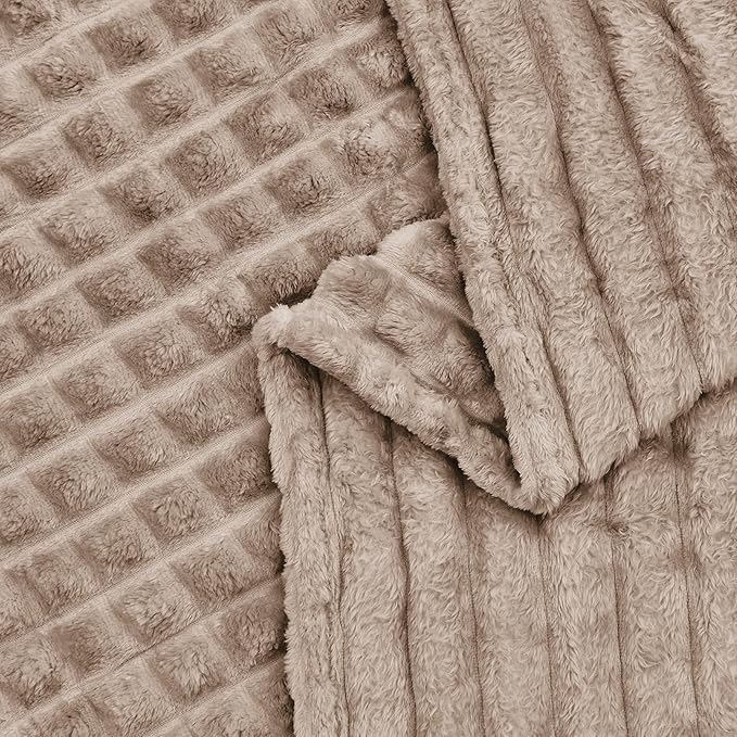 FY FIBER HOUSE Bed Blanket for Couch Soft Warm Fuzzy King Size Blankets for Sofa All Season Use, 108x90 Inches, Camel