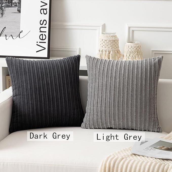 UGASA 14x20 Inch Christmas Pillow Cover Pack of 1 Soft Boho Stripe Corduroy Long Rectangle Lumbar Cushion Case Farmhouse Decorative Pilowcase for Bed, Couch, Sofa, Bedroom, Living Room, Light Grey