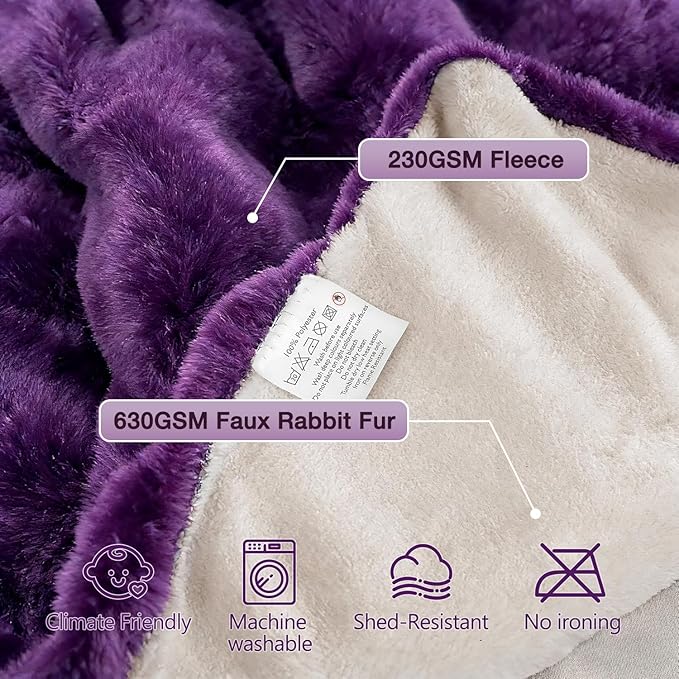 Purple Fluffy Soft Plush Faux Fur Throw Cozy Blanket for Couch Bed Fuzzy Blanket Living Room Women Gift Home Decor 50x60