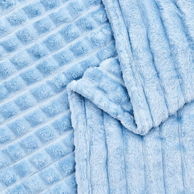 FY FIBER HOUSE Bed Blanket for Couch Soft Warm Fuzzy King Size Blankets for Sofa All Season Use, 108x90 Inches, Blue