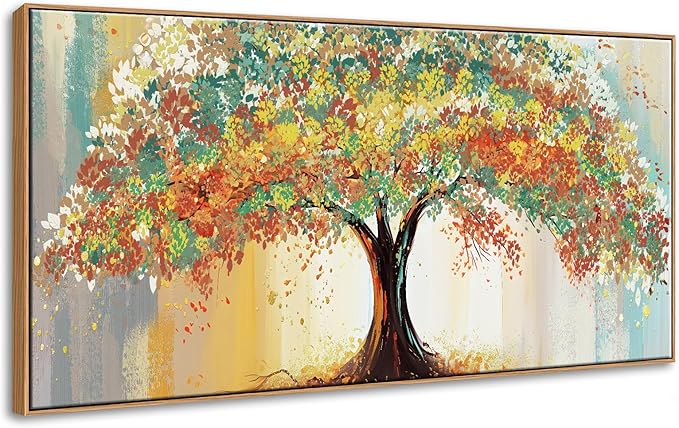 Framed Abstract Tree Canvas Wall Art Extra Large Colorful Tree Painting Print Modern Artwork for Living Room Bedroom Office Decor Home Decorations 24" x 48"