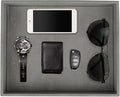 HofferRuffer Decorative Desktop Organizer Tray, Bathroom Vanity Tray, Storage Jewelry Perfume Dresser Tray, Catchall Tray for Change Coin Key, 10.2 x 8.4 x 1.8 inches (Dark Grey Faux Leather Shagreen)