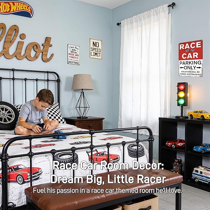 Race Car Parking Only Sign Vintage Room Decor for Boys Bedroom, Metal Tin Signs Men Garage Cars Wall Decorations 8x12 Inch
