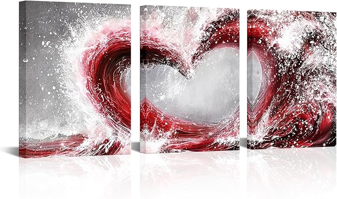 HOMEOART Bedroom Wall Art Ocean Wave Painting Love Sign Wall Decor Framed Artwork Bathroom Bedroom Living Room Decor (Red)