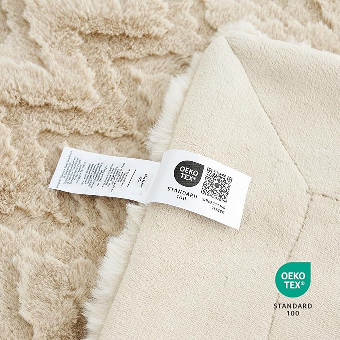 Cozy Bliss Faux Fur Textured Throw Blanket for Bed Super Soft Fuzzy Couch Blanket Gift for Women Premium 3D Ribbed Jacquard All Season Use Khaki Beige Zigzag 60"*80"
