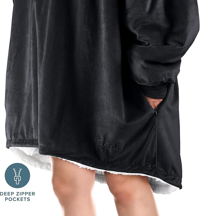 Bare Home Wearable Blanket Hoodie - Soft Plush Sherpa - Warm and Cozy - Oversized Wearable Blanket - Adult & Kid Sizes