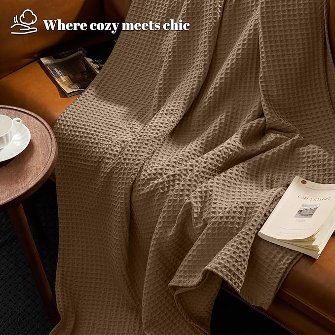 PHF Ultra Soft Waffle Weave Blanket King Size（104"x 90"）- Washed Lightweight Breathable Cozy Woven Blanket for Bed - Aesthetic Decor for Couch Bedding Sofa Home Car - Mocha