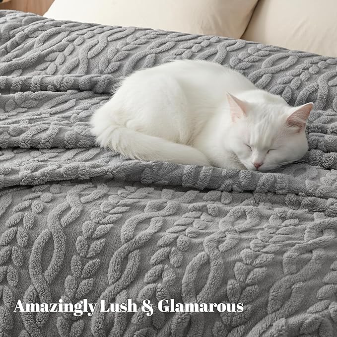 PHF Ultra Soft Sherpa Fleece Blanket Queen Size 90" x 90", 510GSM Fleece Lightweight Yet Warm Blanket for Winter Bed, No Shedding, No Pilling, Tufted Jacquard for Luxury Home Decor, Grey