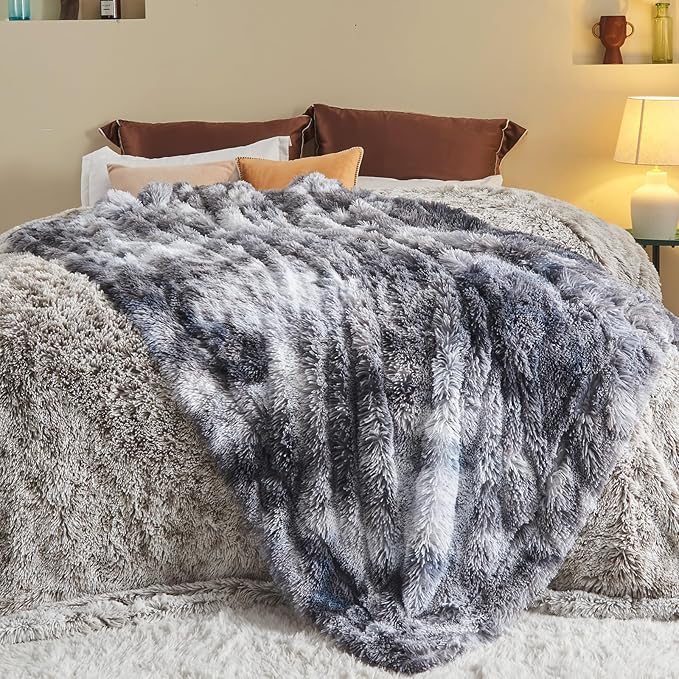 GONAAP Fuzzy Faux Fur Throw Blanket Tie-dye Marble Black Super Soft Cozy Plush Fuzzy Shaggy Blanket for Couch Sofa Bed (Tie-dye Marble Black, Throw(50"x60"))