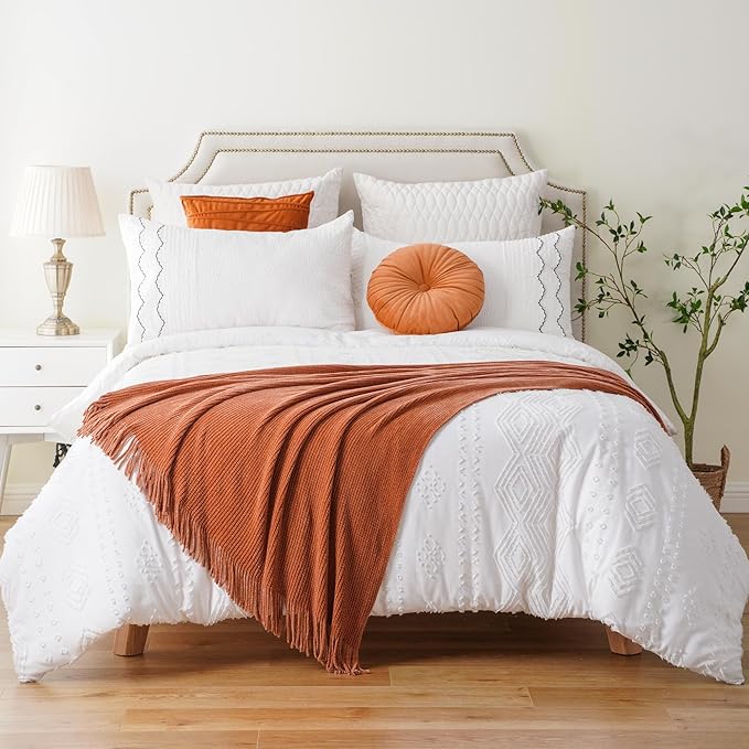 BATTILO HOME Rust Orange Throw Blanket for Couch, Soft Chenille Knit Throws with Tassels for Home Decor, Fall Caramel Throws for Couch Cover, 60"x80"