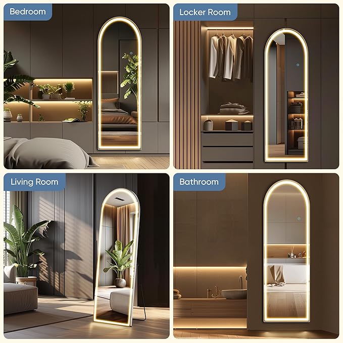 Mirror Full Length, Upgraded Body Wall Mirrors with Shatter-Proof Glass, Floor Standing, Hanging or Leaning, Tall Mirror with Stand Aluminum Alloy Frame for Bedroom