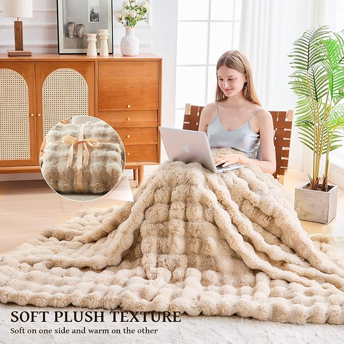 Faux Fur Twin Blanket for Couch, 1000 GSM Cozy Fuzzy Fluffy Soft Plush Thick Bubble Sherpa Blanket for Sofa Bedroom Living Room, Mothers Day Birthday Gifts for Women Home Decor