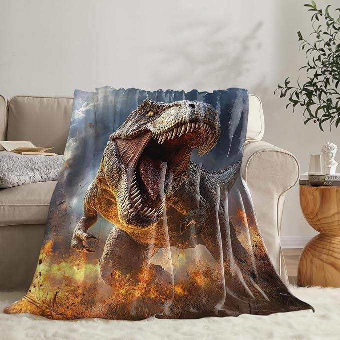 Fire Dinosaur Blanket for Girls Women Boys Men Adults Kids Soft Cozy Fleece T-Rex Dino Throw Blankets Gifts Warm Flannel Plush Lightweight Decor for Couch Bed Sofa 60"X50"