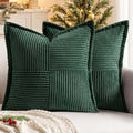 MIULEE Decorative Euro Sham Throw Pillow Covers for Couch Bed Livingroom 24x24 Inch Set of 2 Dark Green Boho Accent Throw Pllows Broadside Striped Patchwork Soft Corduroy Pillowcases