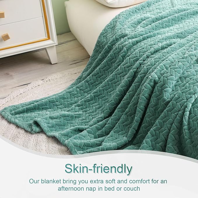 Exclusivo Mezcla Fleece Twin Size Blanket for Bed, 60x80 Inches Soft Cozy Jacquard Flannel Blankets, Lightweight Fuzzy Plush Warm for Women, Celadon