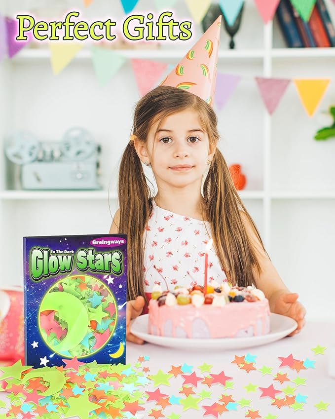 Greingways 201 Pcs Glow in The Dark Stars Stickers for Ceiling Bedroom, Stocking Stuffers for Kids Ages 3-5, 4-8, 8-12, Boys Girls Room Decor Wall Stickers Stocking Stuffers for Toddler-Multi