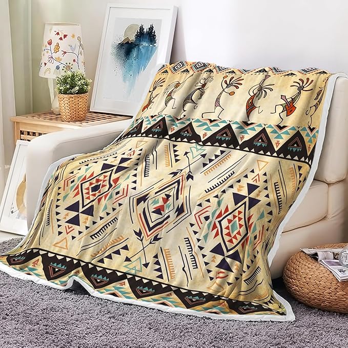 JAWO Southwestern Throw Blankets, Southwestern Native America Ethnic Tribal Cozy Warm Bed Couch Blanket, Retro Theme Fleece Flannel Throws to Decorate The Room and Bedroom 50X60IN