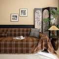 HANDONTIME Plaid Sofa Cover for 3 Cushion Couch, Washable Checkered Couch Slipcover White Geometric Dog Couch Cover Blanket Pet-Friendly Chenille Furniture Protector Sofa Covers(Dark Brown, 71"x118")