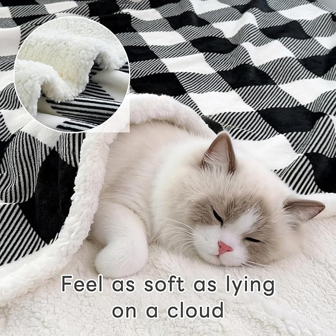 Sherpa Fleece Throw Blanket for Couch, Fluffy Plush Warm Fuzzy Blanket for Women and Men, Cozy Thick Soft Twin Blanket for Bed (Black, 60"*80")