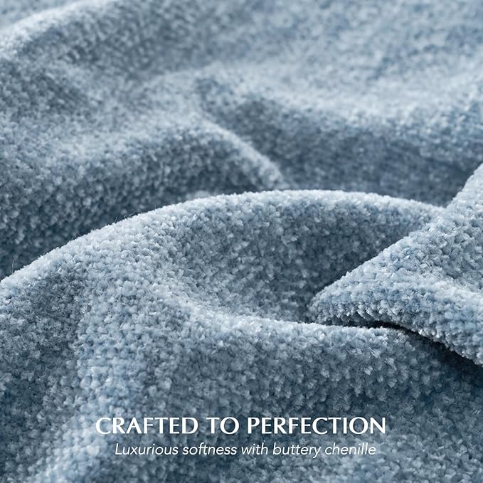 EverGrace Soft Chenille Throw Blanket for Couch, Cozy Plush Fuzzy Decorative Chenille Knit Throw Blanket with Tassels, Lightweight Blanket and Throws for Bed Sofa Gift Home Decor, Cloud Blue 50"x60"
