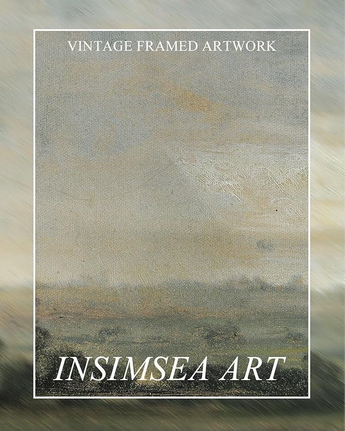 InSimSea Extra Large Framed Vintage Wall Art, Living Room Country Farmhouse Decor, Wild Field under Sky Landscape Paintings, Canvas Prints, Scenery Long Picture for Bedroom Above of Bed,24x48inch