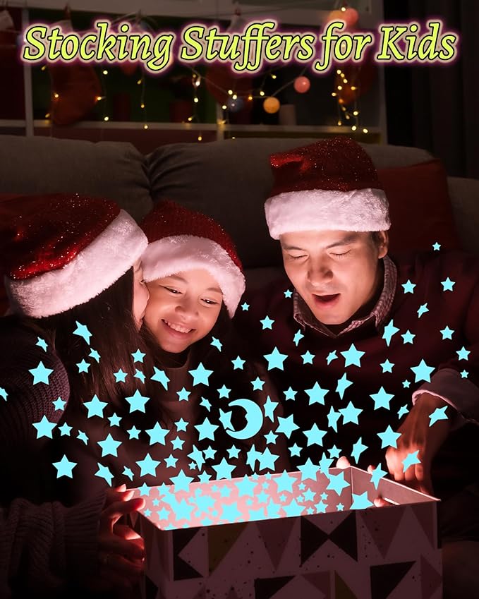 Greingways 201 Pcs Glow in The Dark Stars Stickers for Ceiling Bedroom, Stocking Stuffers for Kids Ages 3-5, 4-8, 8-12, Boys Girls Room Decor Wall Stickers Stocking Stuffers for Toddler-Blue