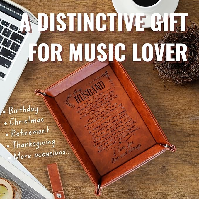 INNObeta Valentines Gifts for Husband, Men, Him, Anniversary Birthday, Valet Tray for Male, Men, Desktop Storage Organizer PU Leather Bedside Tray Key Coin Holder