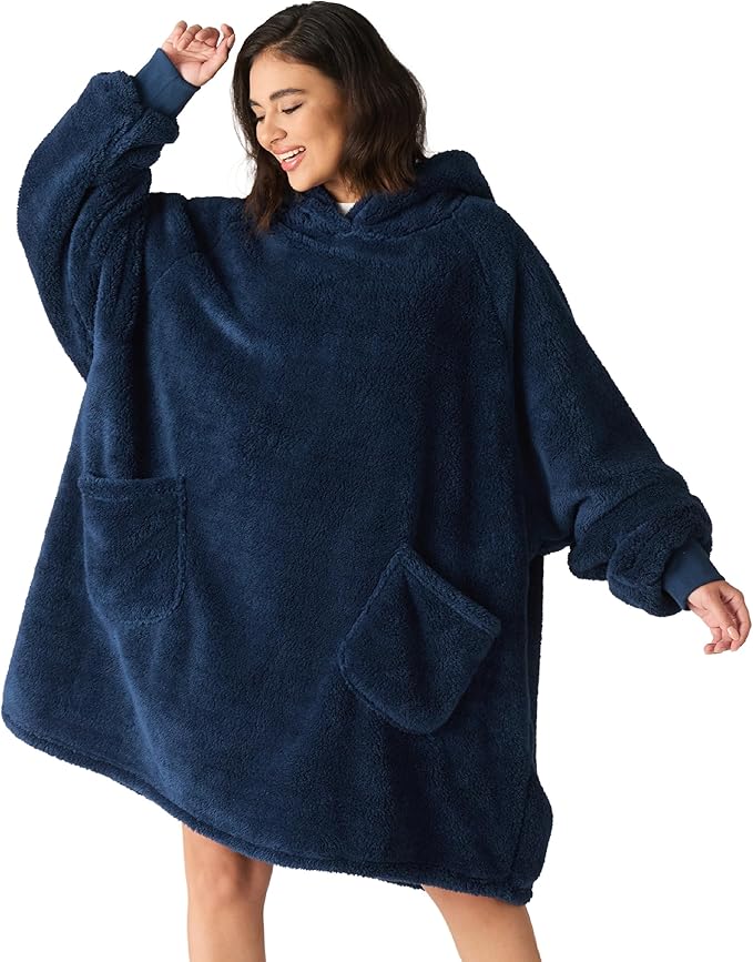 Bedsure Blanket Hoodie, Wearable Blanket Hoodie as Mothers Day Gifts for Mom, Birthday Gifts for Women Men, Warm Cozy Hoodie Blanket Sweatshirt for Adult Women Men, Navy Blue, Standard