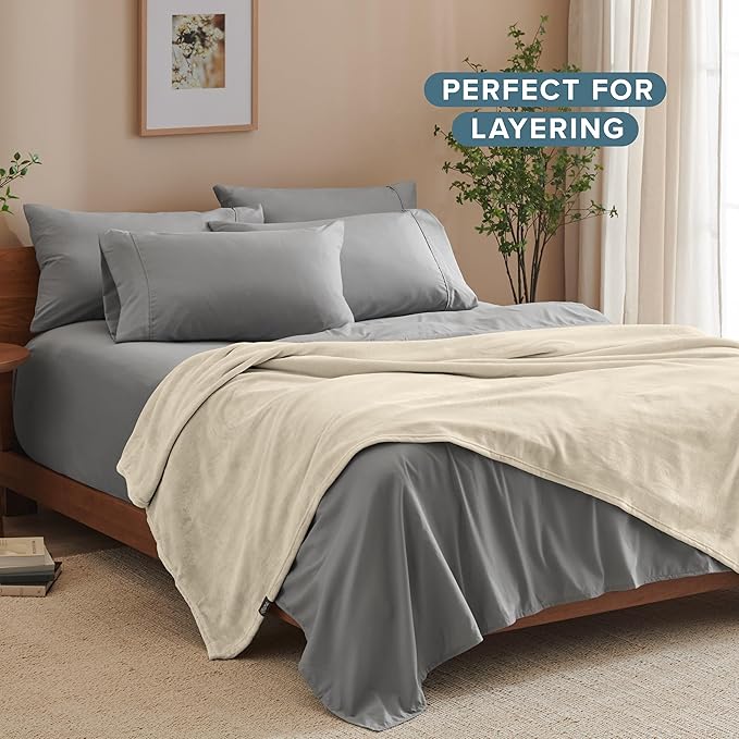 Bare Home Fleece Blanket - King Size - Ultra-Soft Lightweight for Bed, Sofa, and Couch - Luxury Microplush - Cozy Warm Blanket (King, Oyster)