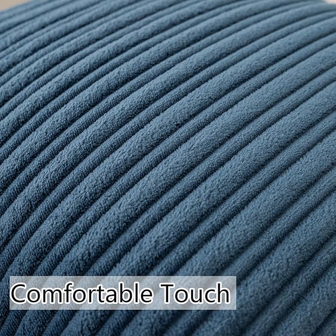 UGASA Velvet 20x20 Inch Soft Throw Pillow Cover Decorative Corduroy Striped Both Sides Solid Square Cushion Case Boho Farmhouse for Couch Bedroom Sofa Home, 1 Piece, New-Dusty Blue