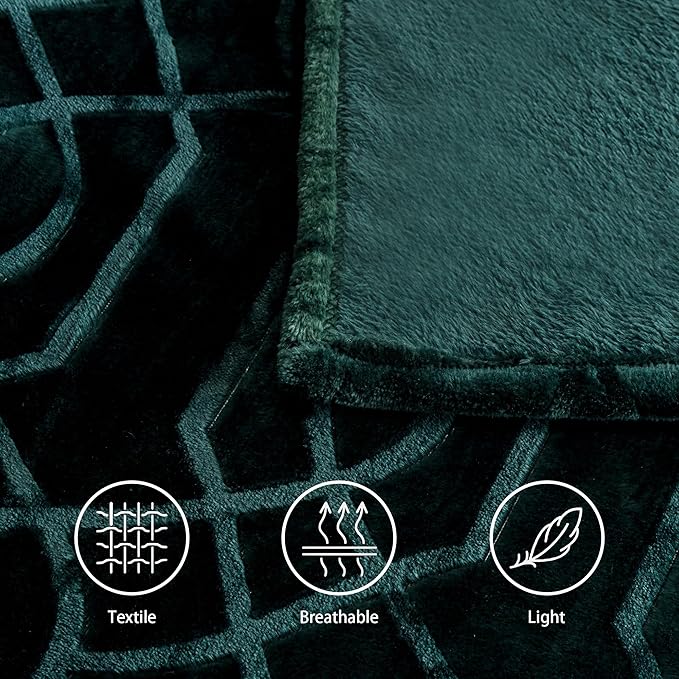 Soft Cozy Fleece Throw Blanket, 50x60 Inches – Lightweight Plush Blanket for Couch, Fuzzy 3D Jacquard Design, for Sofa, Bed & Travel - Forest Green