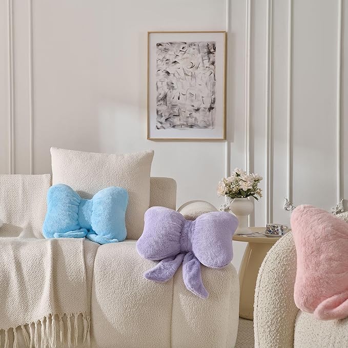 Bow Pillow Throw Pillows Butterfly Shaped Decorative Cute Pillows for Bed Sofa Cute Home Decor,Blue 10 * 8inch