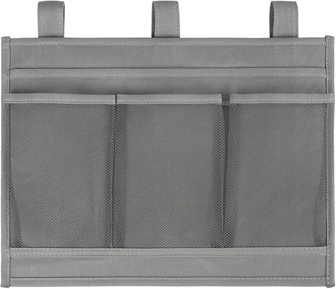 Surblue Bedside Caddy Bed Organizer Hanging Storage Bag Pocket for Bunk Hospital Beds College Dorm Rooms Baby Bed Rails Camp Wheelchairs,4 Pockets, Grey