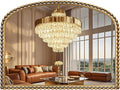 40x30 Inch Wide Arch Wall Mirror, Antique Gold Beaded Frame, Large Horizontal Mantel Mirror for Fireplace, Living Room or Sofa Wall, Decorative Wall Mounted Mirror