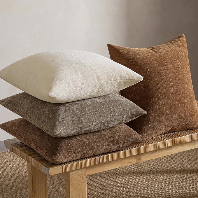 MIULEE Pack of 4 Decorative Throw Pillow Covers 20x20 Inch Brown Chenille Textured Throw Pillows Boho Farmhouse Rustic Accent Cushion Covers for Vintage Modern Home Decor Couch Sofa Bed Living Room