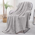 Exclusivo Mezcla Fleece Throw Blanket for Couch and Bed, 50x70 Inches Soft Cozy Jacquard Flannel Blankets, Lightweight Fuzzy Plush Warm Throws for Women, Light Grey
