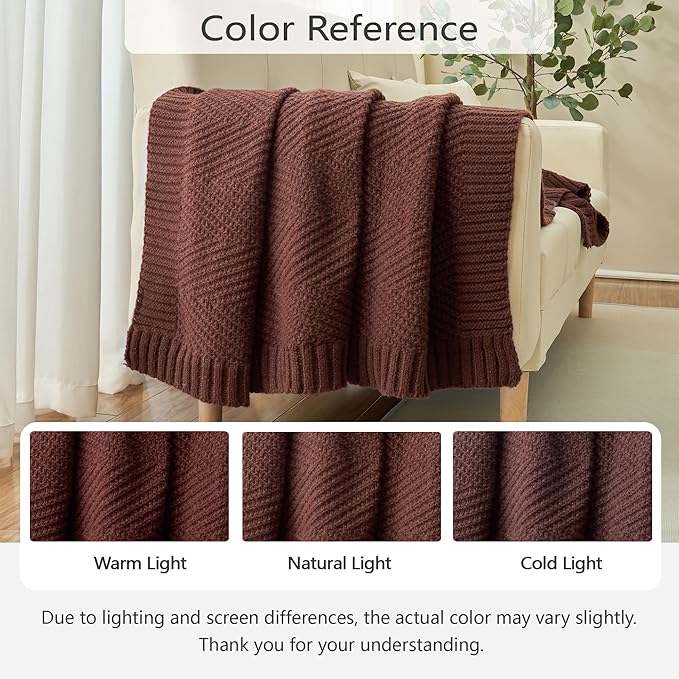 Knitted Throw Blanket 60"X80", Brown Knit Throws for Bed, Super Soft Boho Chevron Blankets for Couch Sofa Chair Room Decor, Textured Decorative Farmhouse Cozy Lightweight