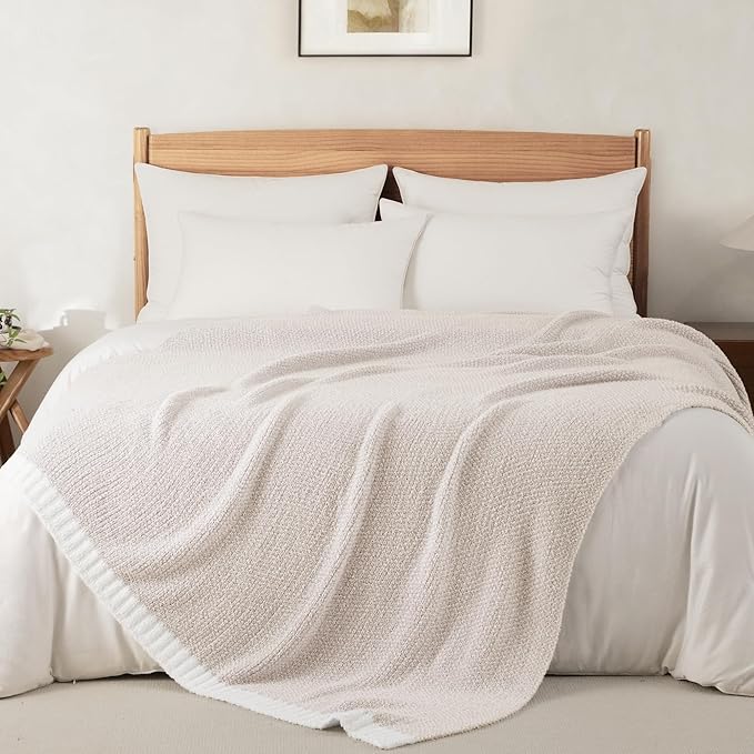 Whale Flotilla Knit Blanket Twin Size, Ultra Soft Warm Reversible Cozy Decorative Blankets for Couch Sofa and Bed, 60x80 Inch, Camel