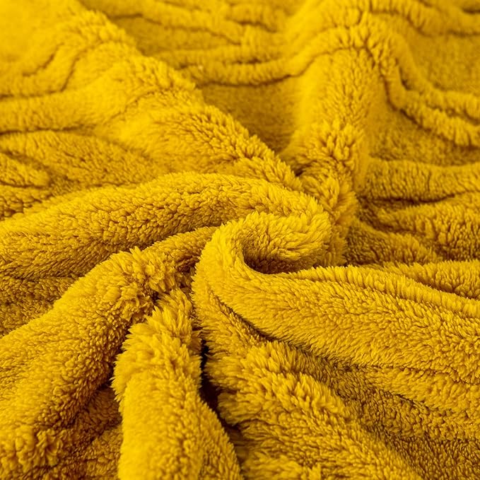 YUSOKI Sherpa Large Throw Blanket Single Layer,Light Weight(1.7lb),370GMS-3D Stylish Design for Gift Home Decor (Mustard Yellow,50"x65")
