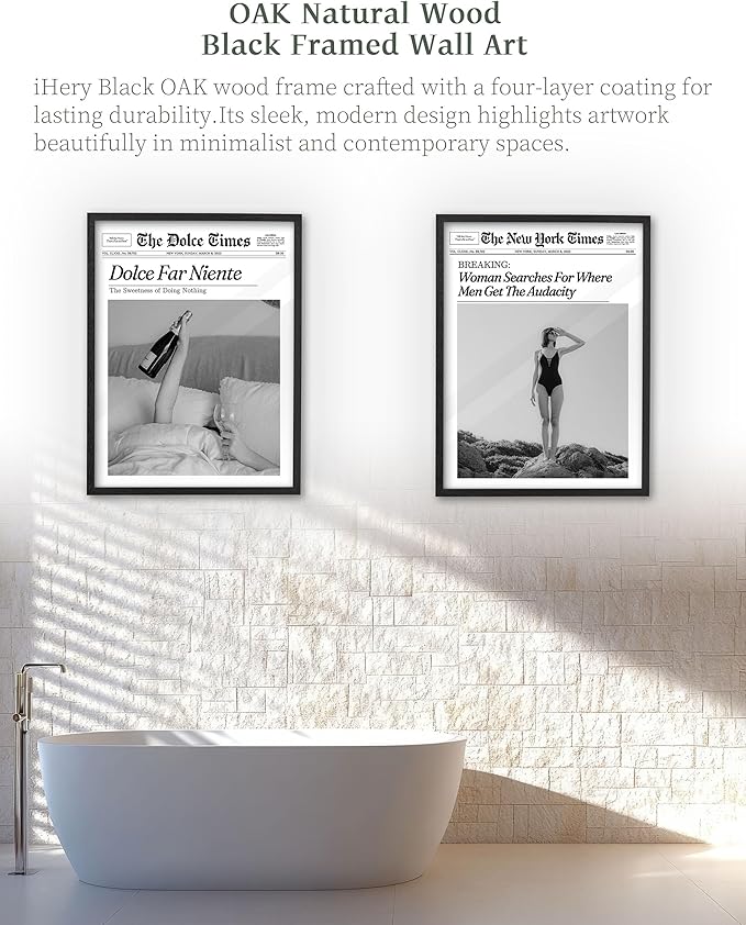 iHery Premium Natural Black OAK Wood 12x16in Trendy Framed Wall Art, Retro Woman Searches For Where Men Get The Audacity Canvas Wall Decor For Girly Dorm Bedroom Living Room 1Pack