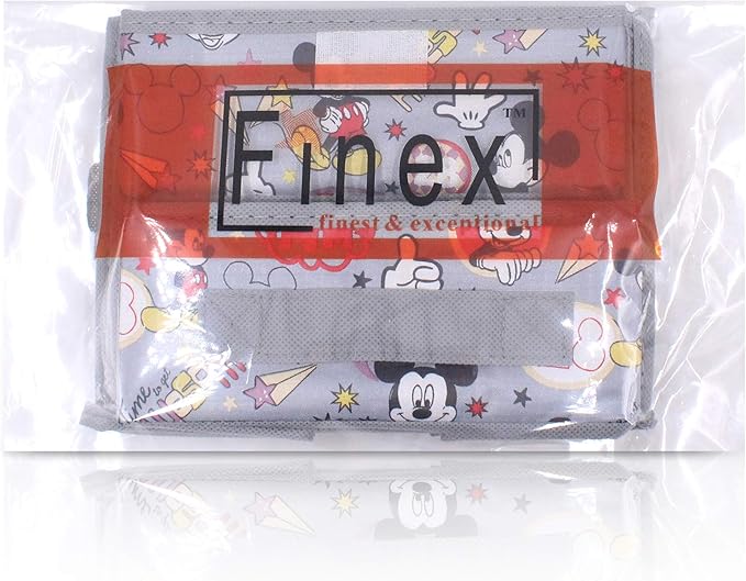 Finex Foldable Collapsible Storage Organizer Box for Desk with Flip Top Lid & Removable Drawer - Gray Mickey
